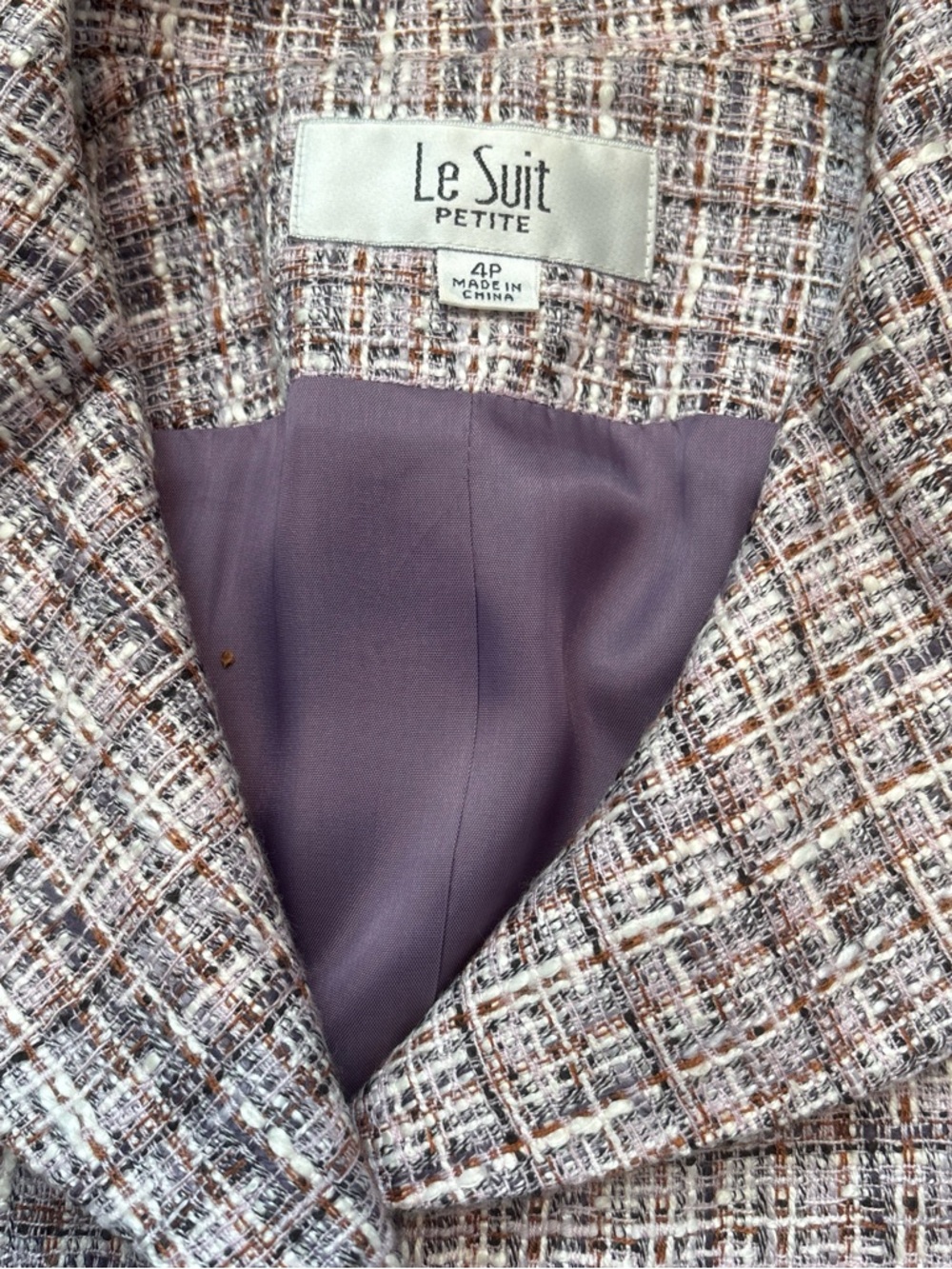 Le Suit Lavender Tweed Two-Piece Skirt Suit - Picture 2 of 6